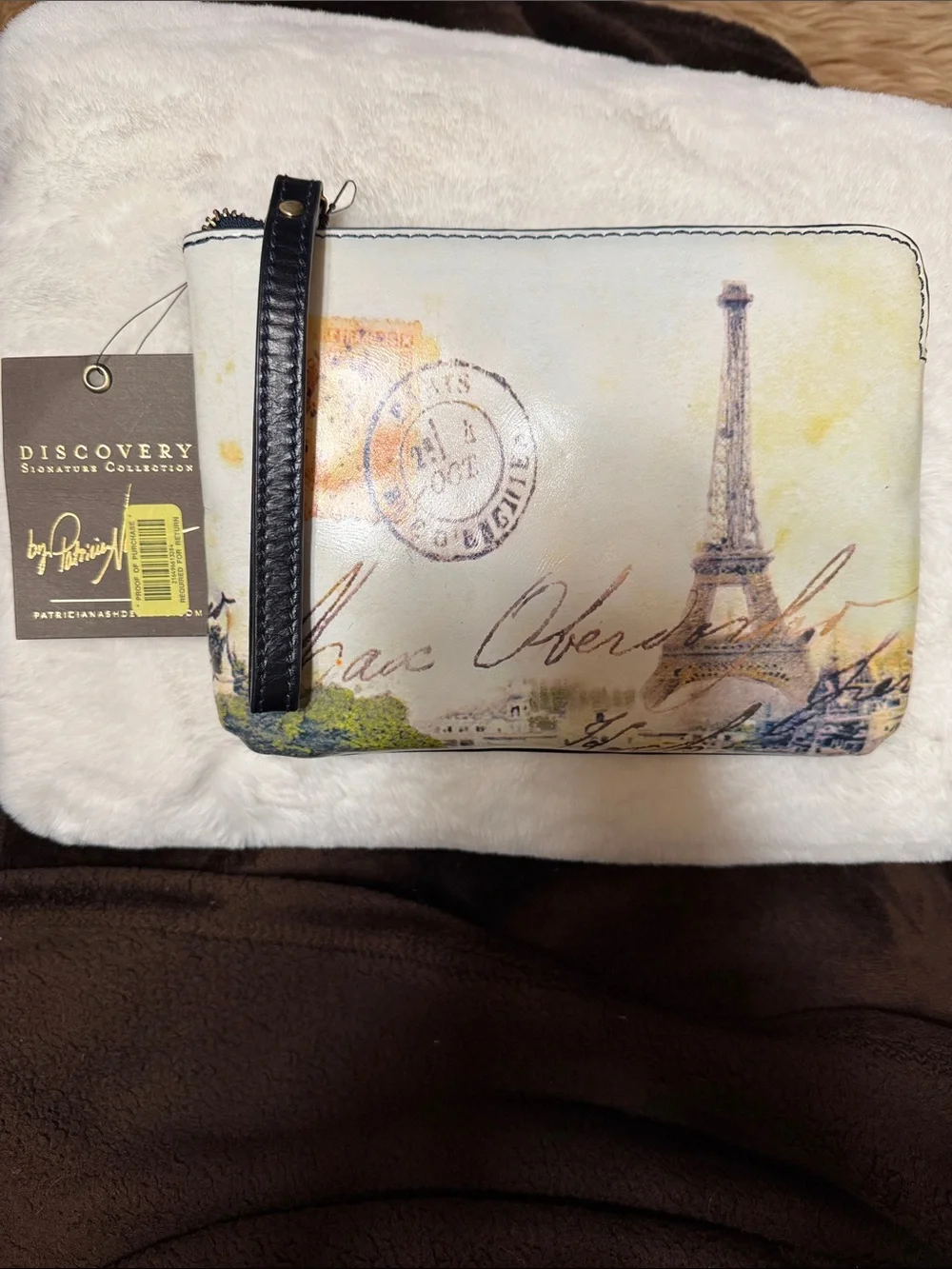 Patricia Nash Discovery Signature Paris Postcard leather wristlet NWT
